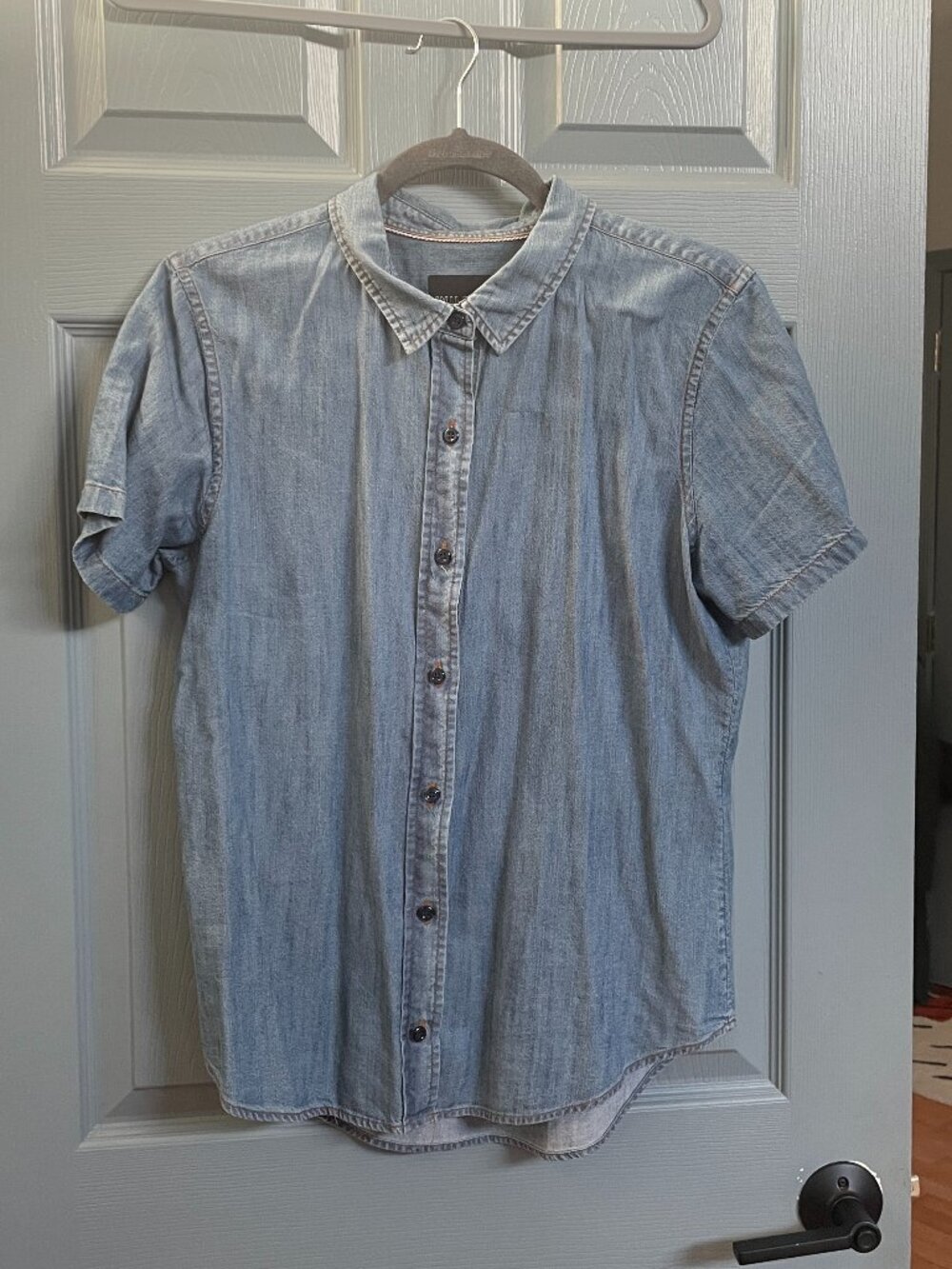 Wildfang Denim Short Sleeve Essential Button Up - Size Small